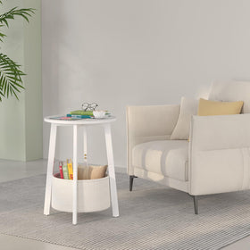 sthmec two-tier end table offering extra storage beside bed or sofa.
