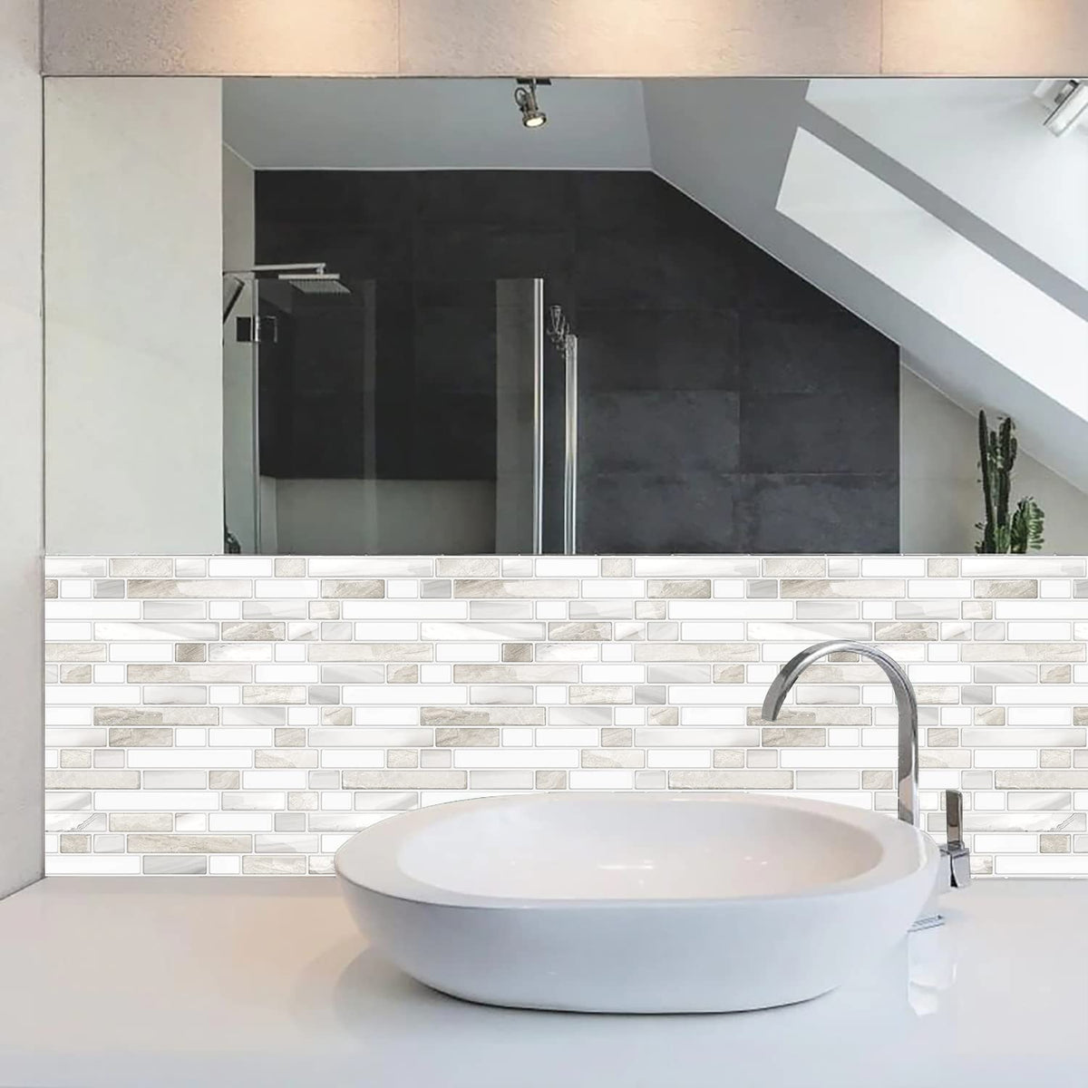 STICKGOO kitchen island backsplash with interlocking tiles