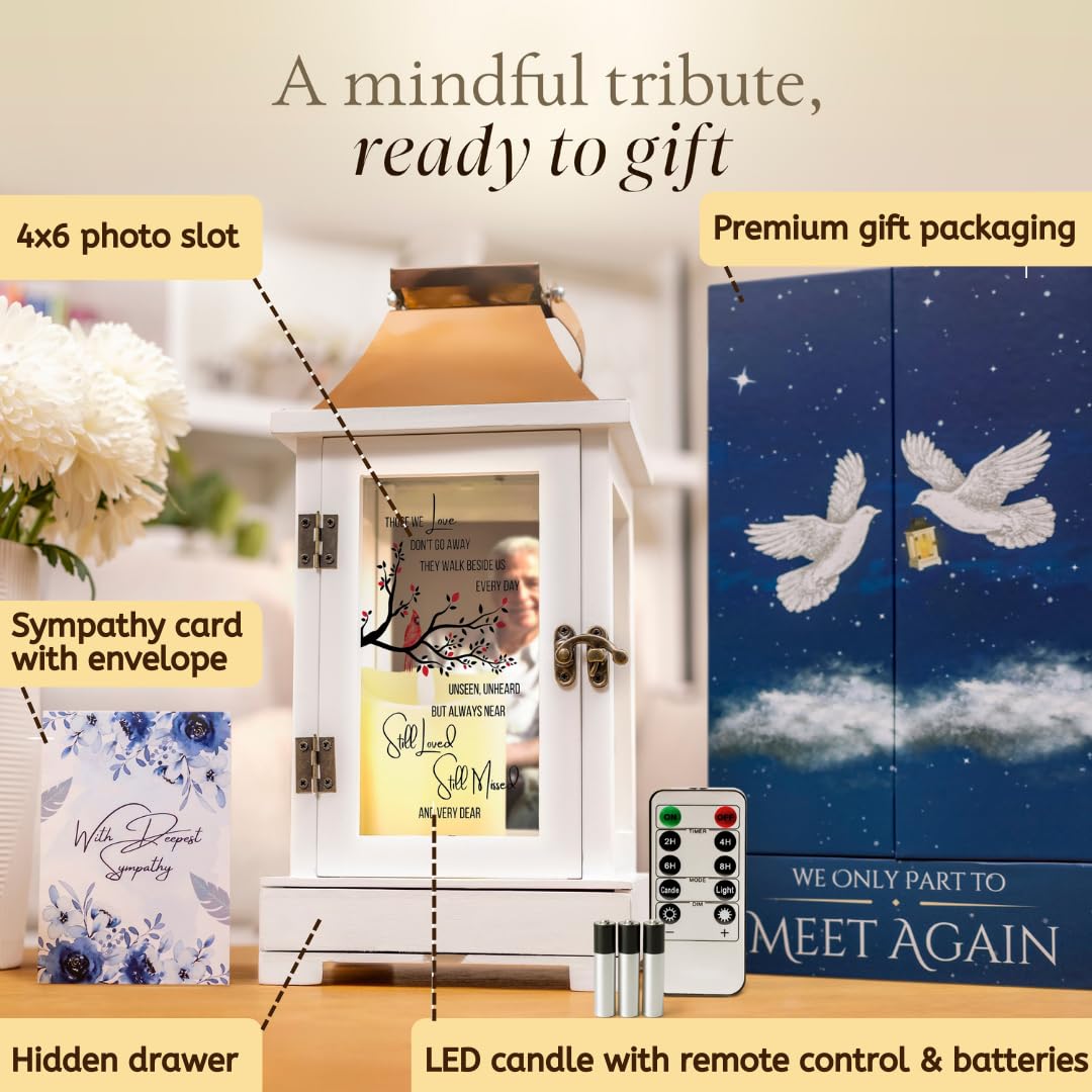 Stillwind Memorial Lantern photo holder showing a 4x6 memory for condolences