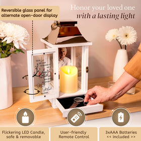 Stillwind Memorial Lantern timer and adjustable brightness for reflection