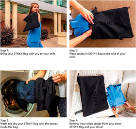 STNKY Bag Pro beside gym kit, illustrating convenient storage of workout gear.