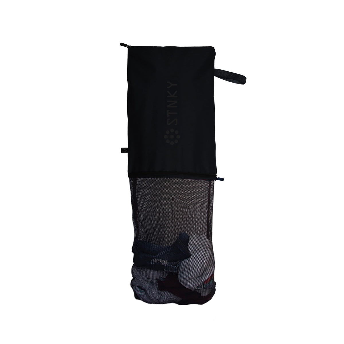 STNKY Bag Pro with a zipper keeps dirty gear separate from clean clothes for easier laundry.
