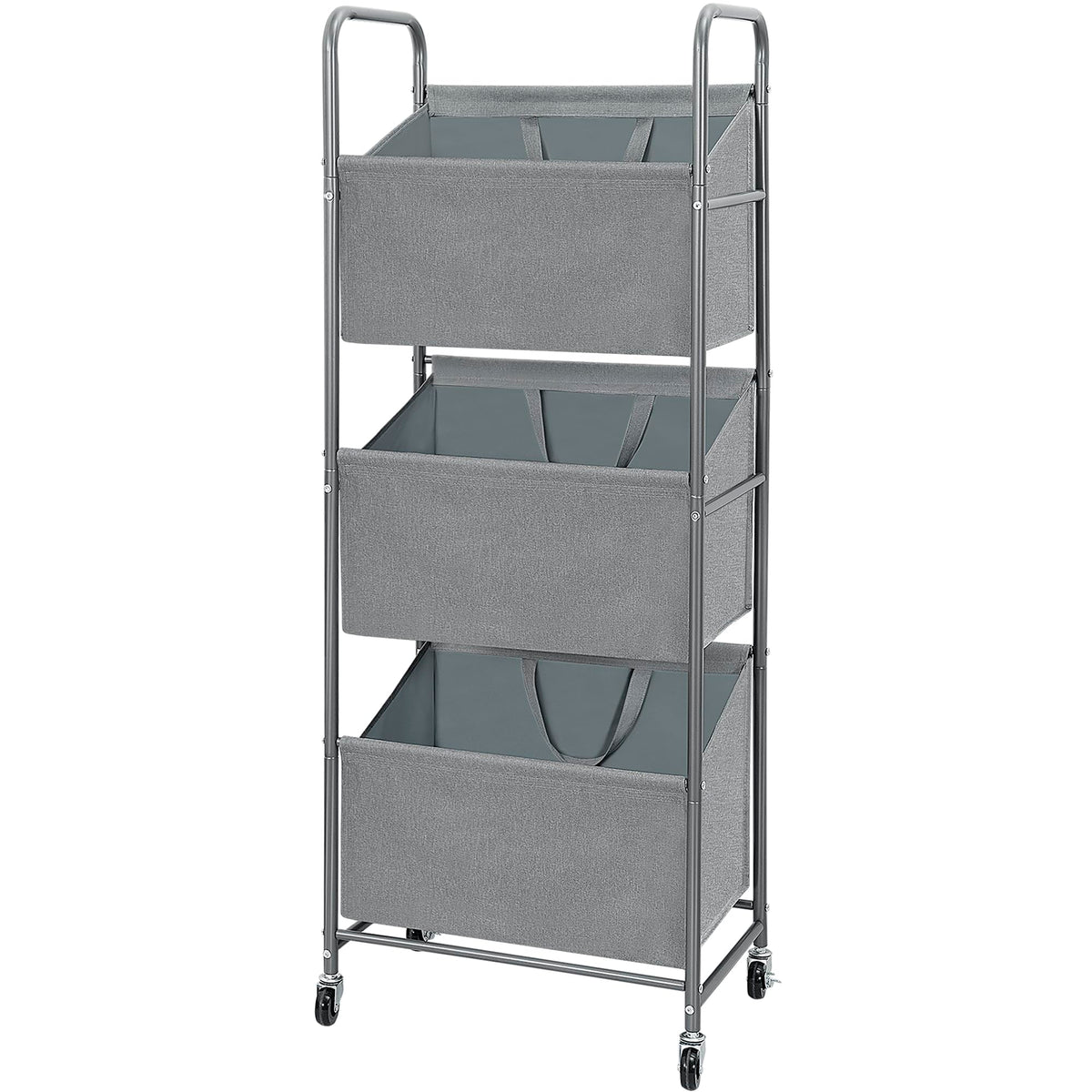 STO STO 3-tier vertical laundry hamper front view with wheels for easy movement.