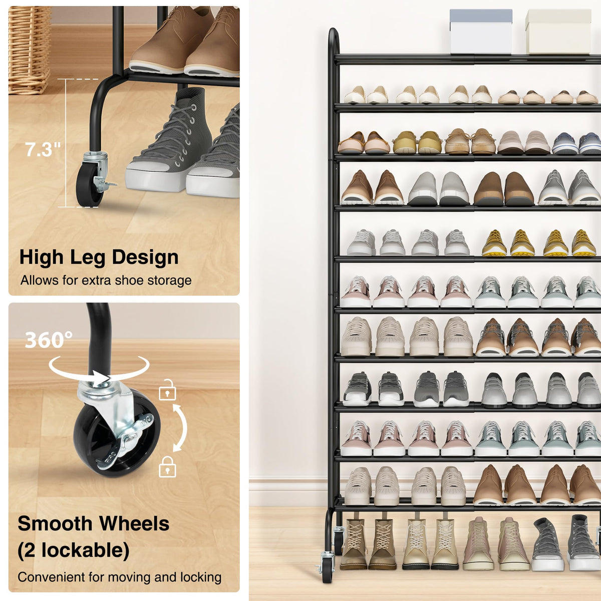 Entryway setup showing versatile placement and tidy footwear organization.