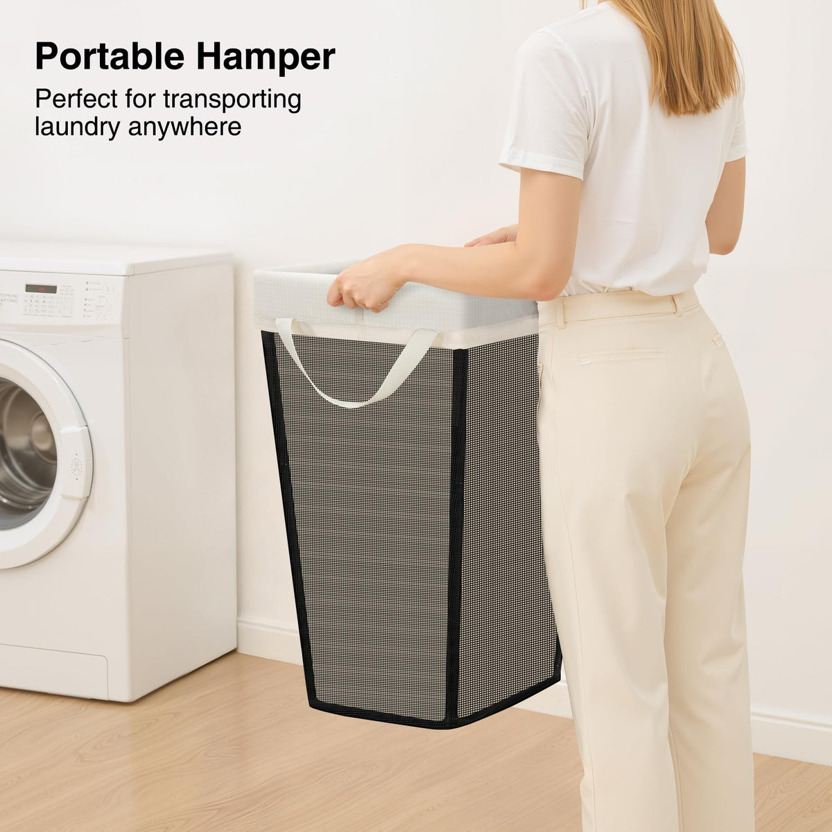 STO STO 75L laundry basket breathable vinyl mesh promotes airflow.