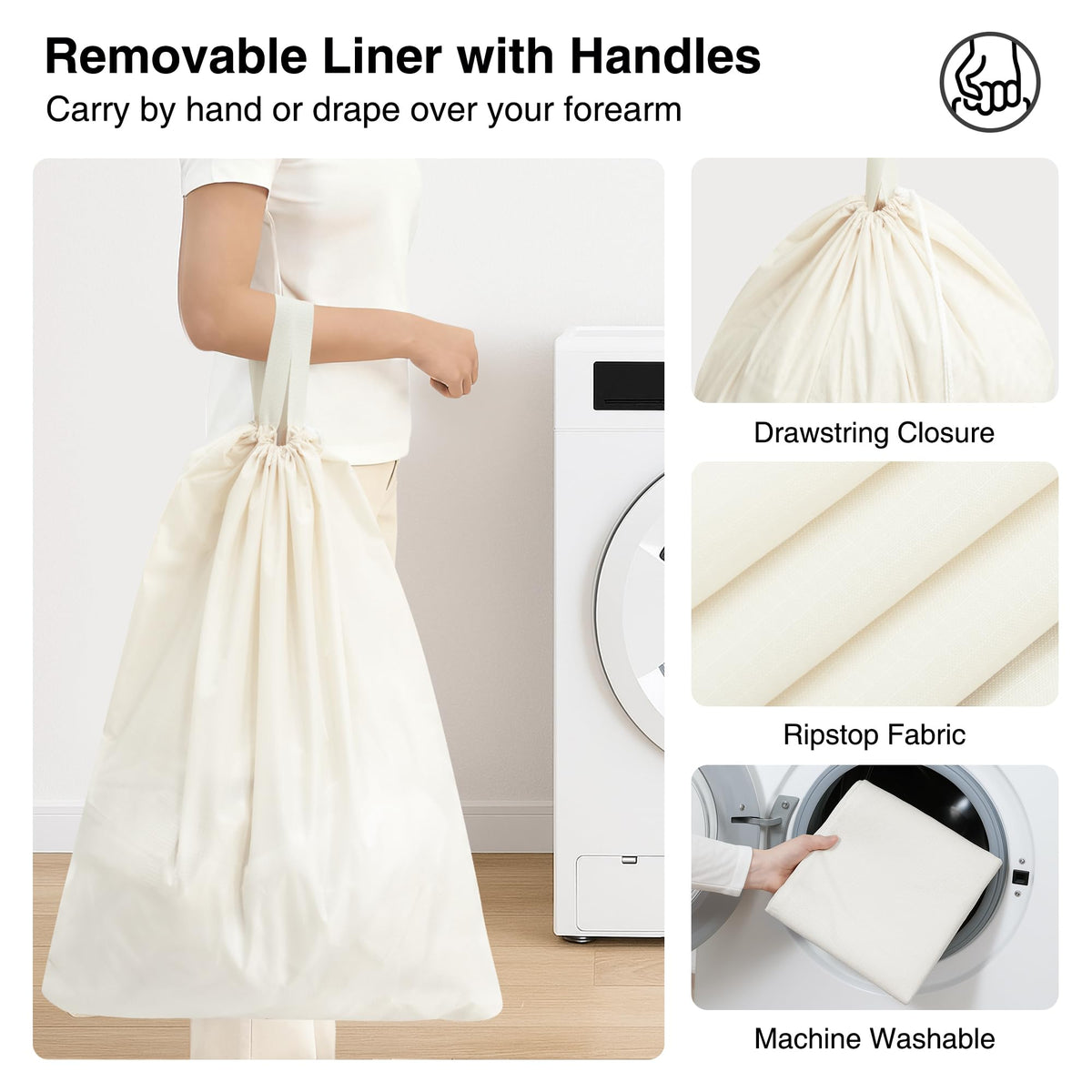 STO STO 75L laundry basket removable liner highlights easy transport.
