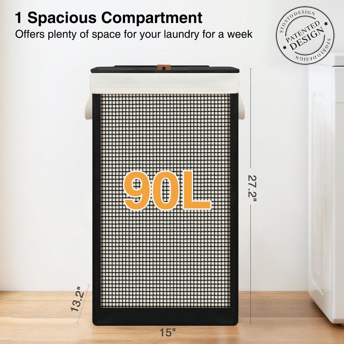 STO STO lid-covered hamper helps hide dirty clothes and control odors