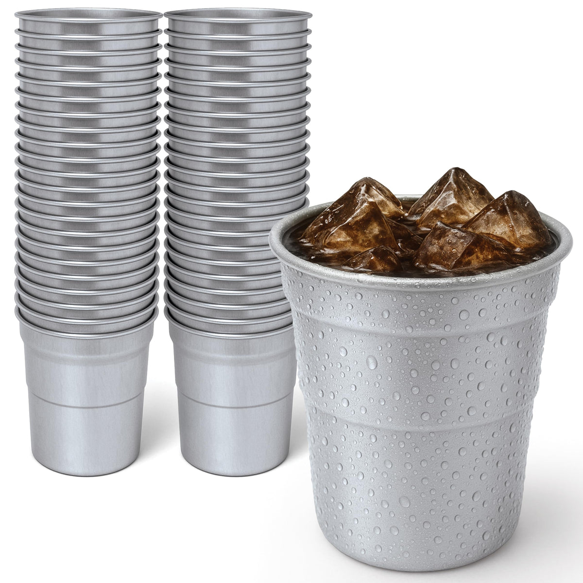Stock Your Home 16oz aluminum cups, front view, ideal for events and reusable use