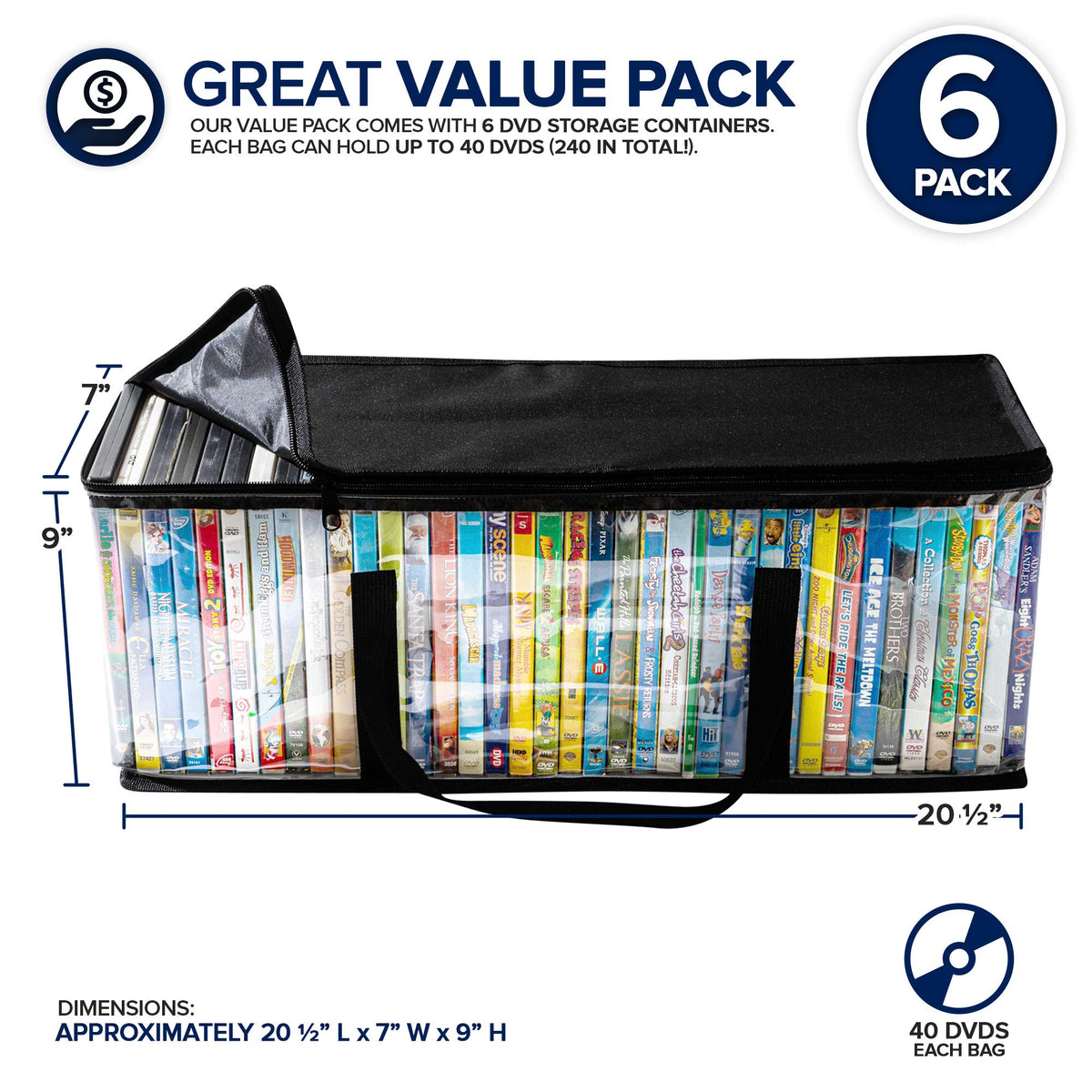 Stock Your Home DVD Storage Bags set 6 top-opening design for quick access.