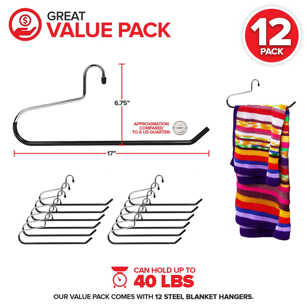 Stock Your Home quilt hangers stainless steel with open-ended design for easy loading