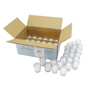 Stonebriar clear-glass votives arranged as a centerpiece for holiday tables.