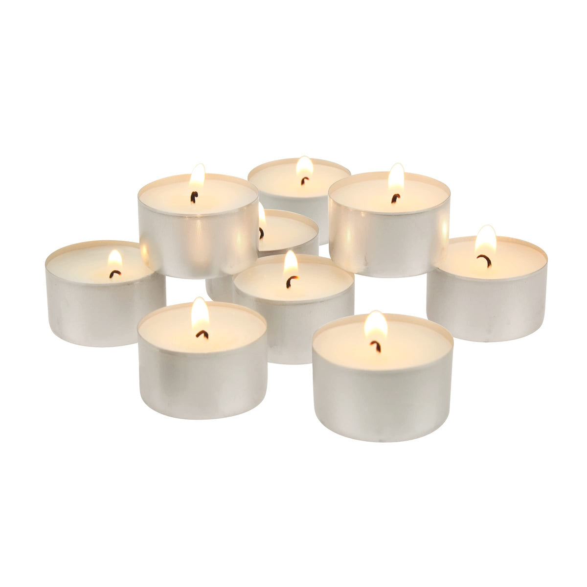 Stonebriar unscented tealight 200-pack glowing in a centerpiece.