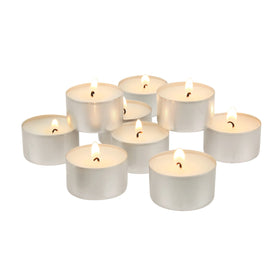 Stonebriar unscented tealight 200-pack glowing in a centerpiece.
