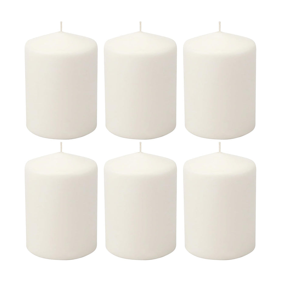 Stonebriar unscented white tall pillar candle set enhances centerpieces with clean, long-lasting glow.