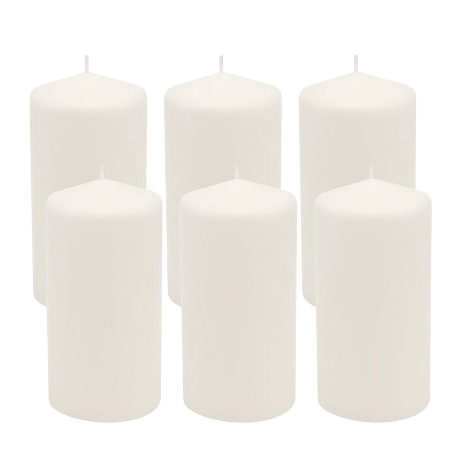 Stonebriar unscented white tall pillar candle 3x6 with 65-hour burn for relaxing ambiance.