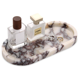 Stonemanus natural marble oval tray for vanity organization