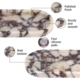 Stonemanus marble tray showing perfume bottles and jewelry