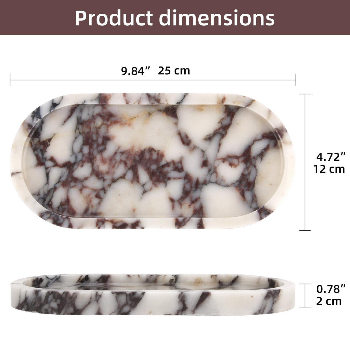 Stonemanus marble vanity organizer tray displaying cosmetics
