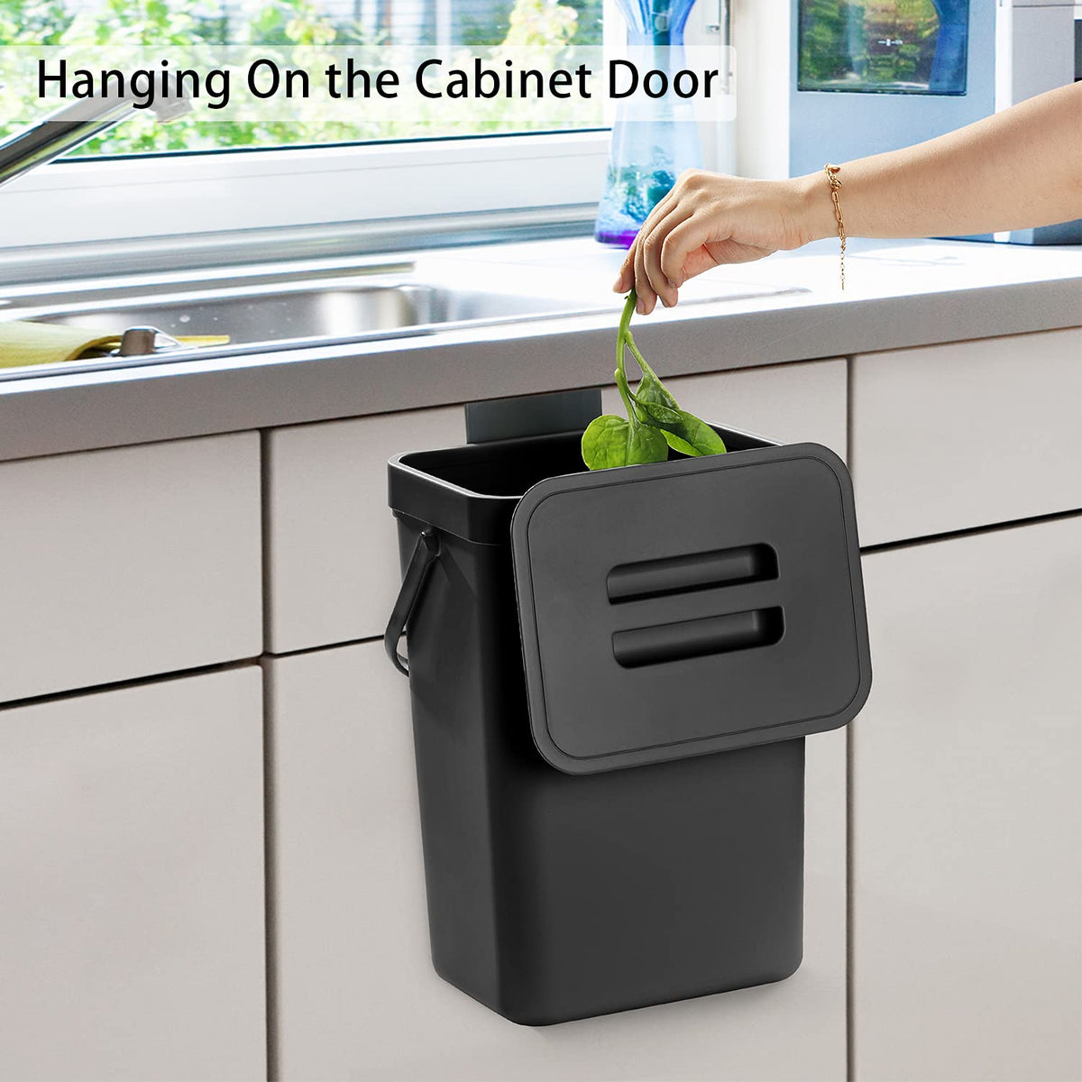 stonespace kitchen compost bin hanging installation, easy access and space saving.