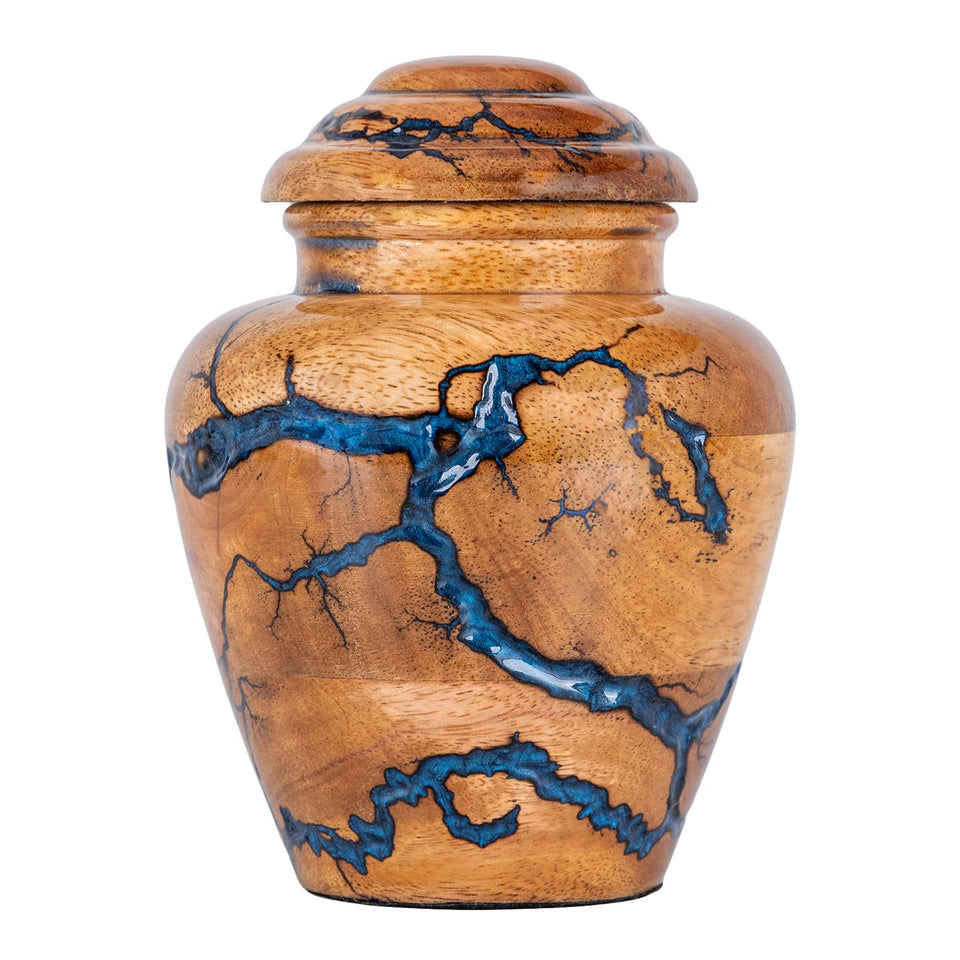 STONLIF small keepsake urn front view with blue inlays for timeless memorial display