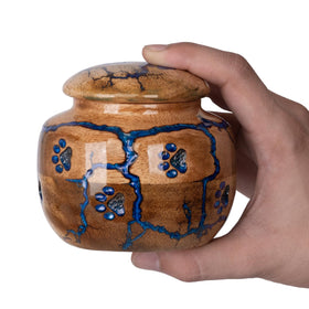 STONLIF blue wood urn on shelf in home setting