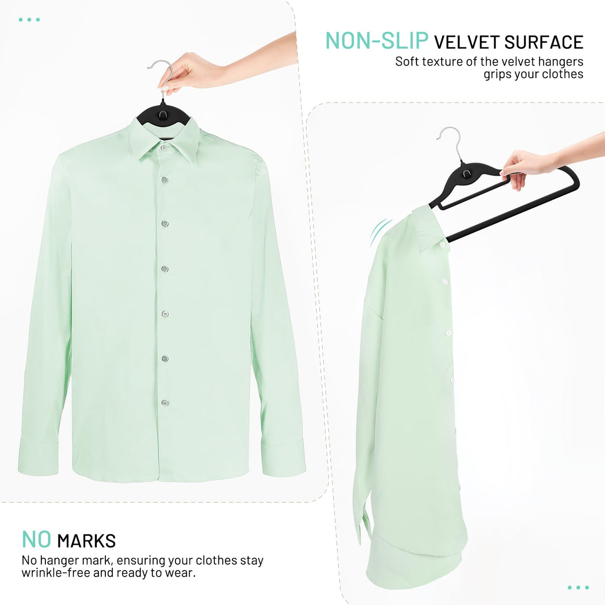 STOPKLAS contoured shoulders protect garments from creases and deformation.