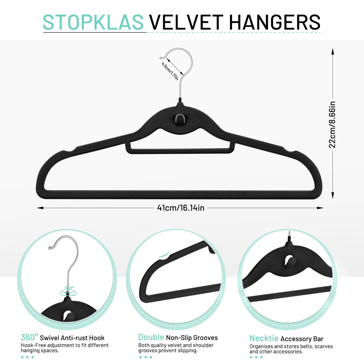 STOPKLAS non-slip velvet hangers keep clothes secure and wrinkle-free during daily use.