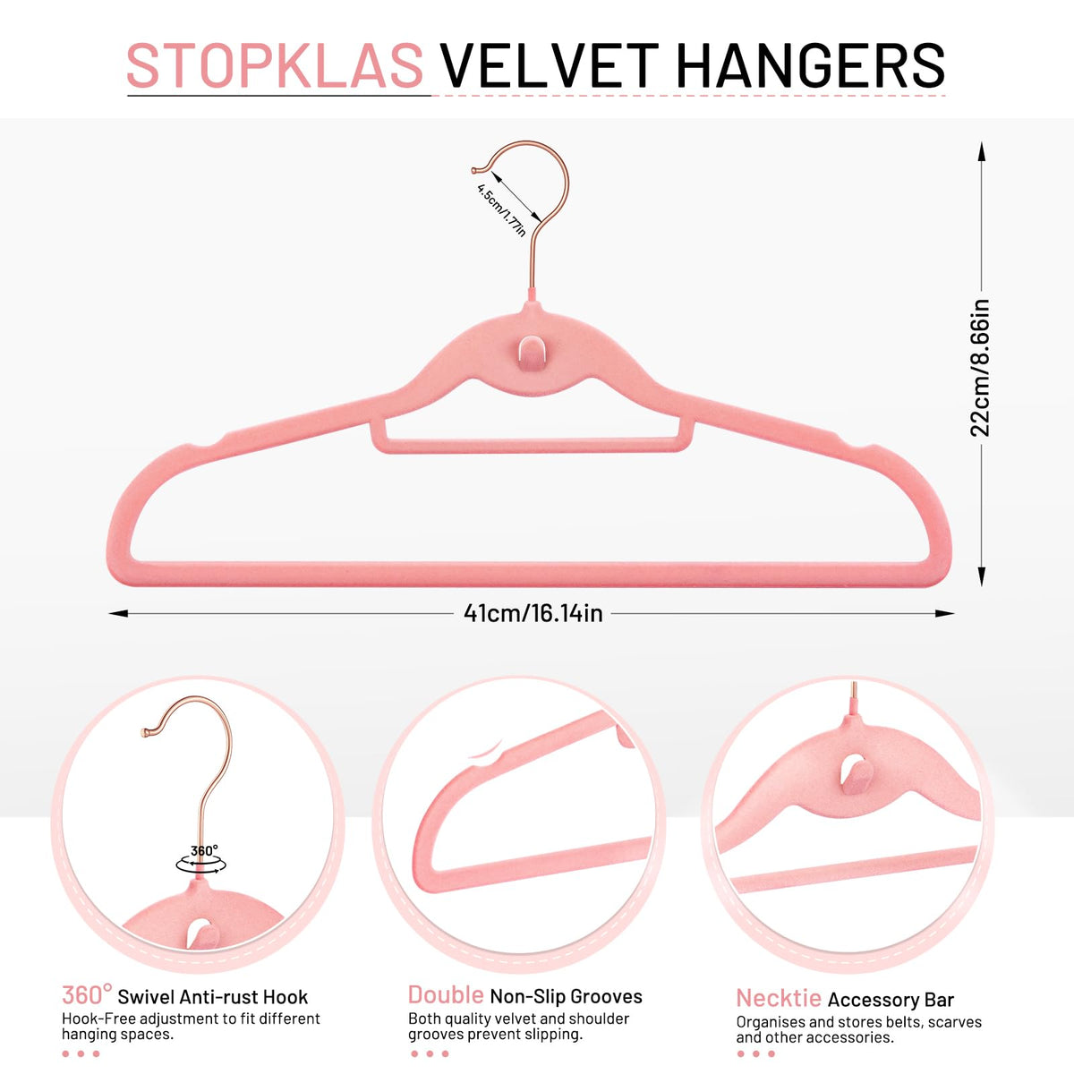 STOPKLAS pink velvet non-slip hanger keeps garments secure