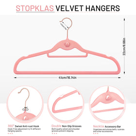 STOPKLAS pink velvet non-slip hanger keeps garments secure