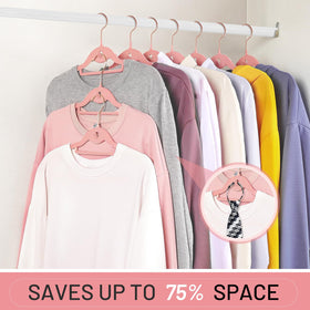 Thin space-saving design of STOPKLAS hangers maximizes closet room