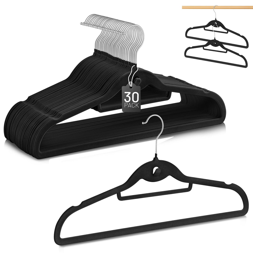STOPKLAS velvet hanger stackable 30-pack demonstrates space-saving organization for a tidy closet.