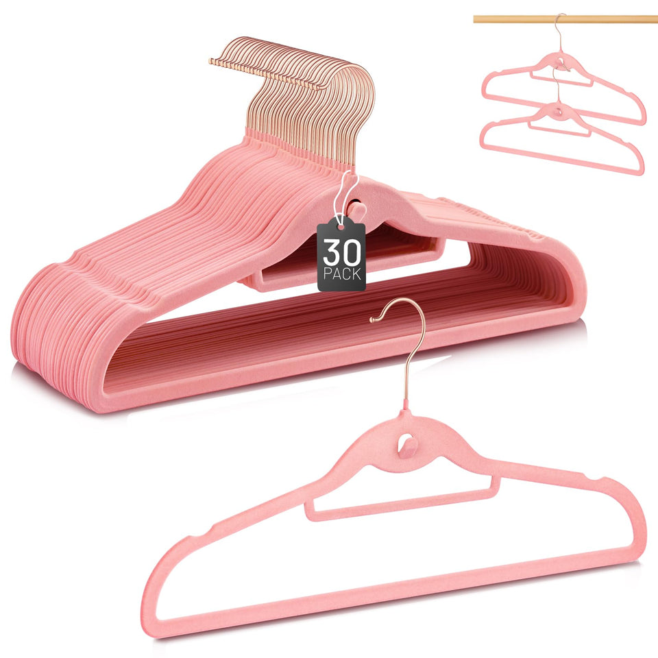 STOPKLAS Velvet Hangers 30-pack in pink for organized closet space