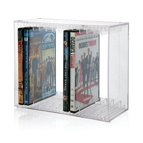 STORi stackable DVD organizer front view shows clear material for easy access to 14 discs