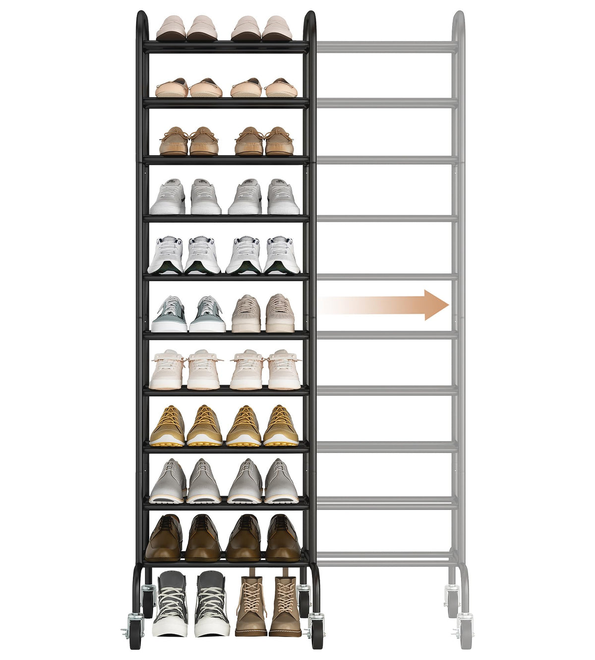 Storage Maniac 10-tier expandable shoe rack assembled for organized entryway storage.