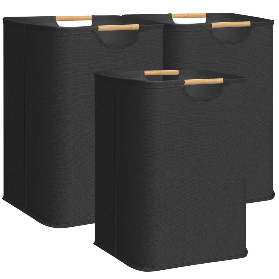 Storage Maniac 3-Pack hampers with bamboo handles ready to transport laundry