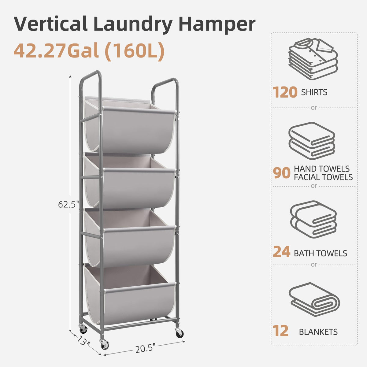 Storage Maniac 4-tier laundry sorter with tilted openings for quick laundry drops.