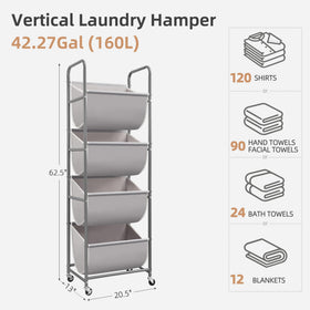 Storage Maniac 4-tier laundry sorter with tilted openings for quick laundry drops.