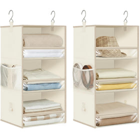 Storage Maniac 6-shelf hanging closet organizer neatly stores items on a single rail.