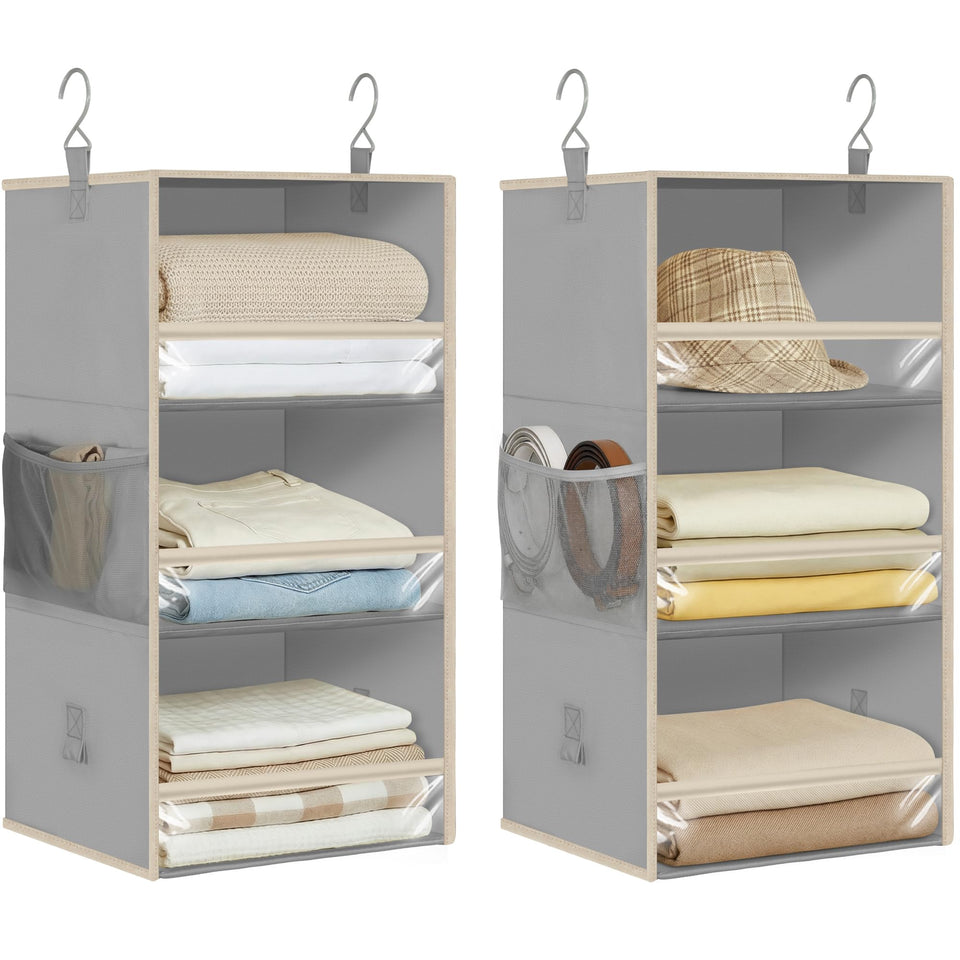 Storage Maniac 6-shelf hanging organizer maximizes closet space with stacked shelves