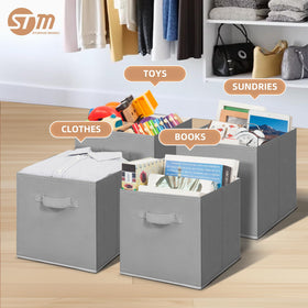 Storage Maniac six-pack fabric cubes on a shelf show versatile space-saving storage.