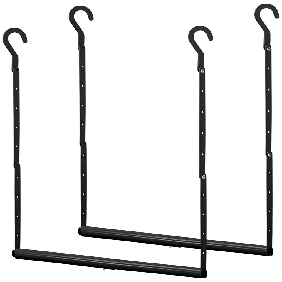Storage Maniac adjustable closet rod, fully extended, maximizing wardrobe space.