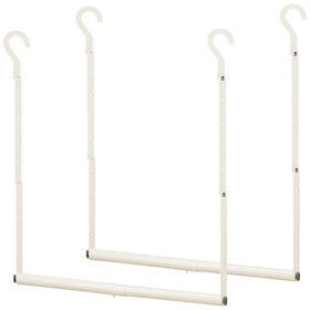 Storage Maniac adjustable closet rod, fully extended, demonstrates space-saving flexibility.