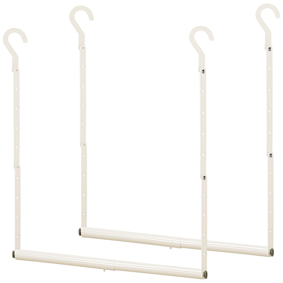 Storage Maniac adjustable closet rod, fully extended, demonstrates space-saving flexibility.
