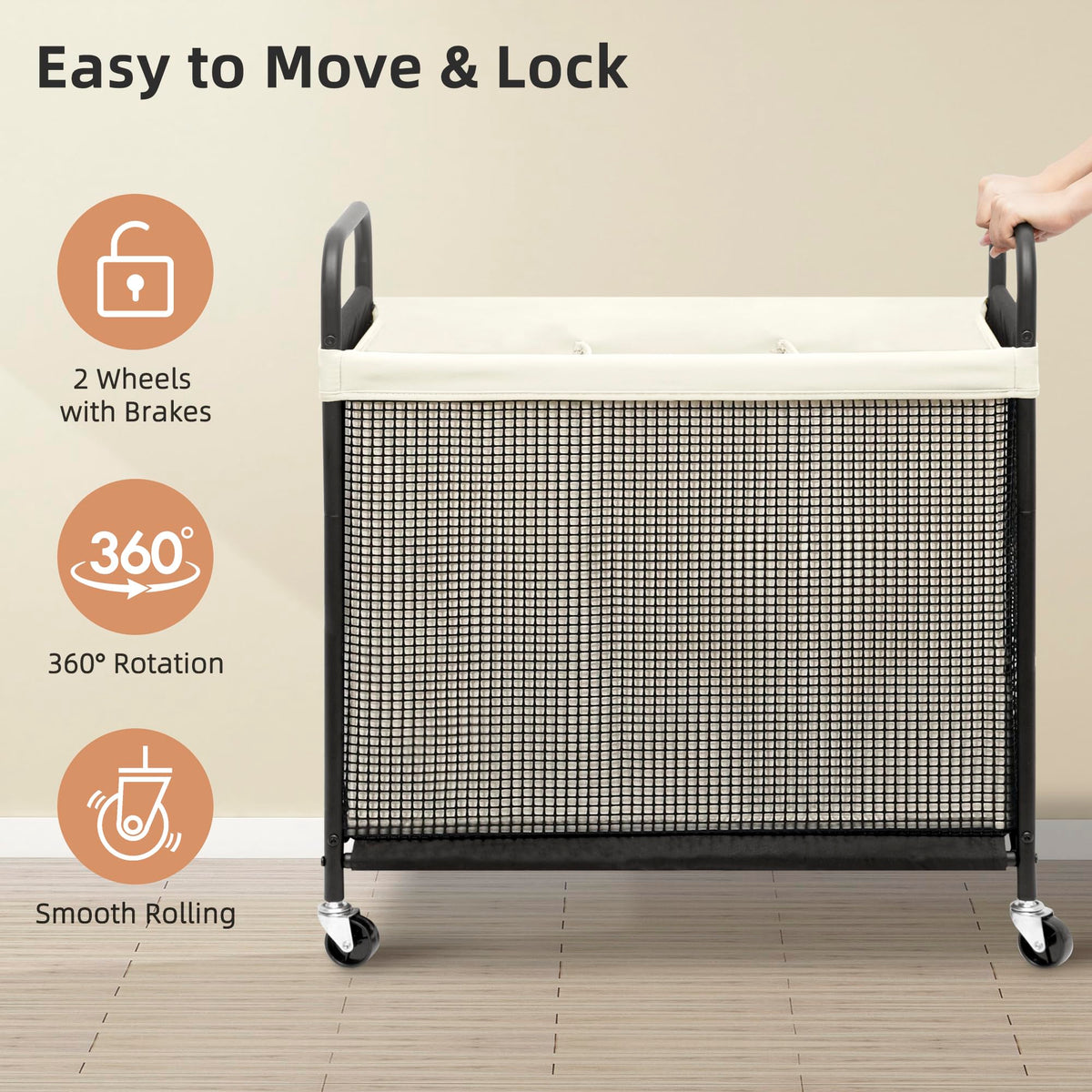Storage Maniac braked casters secure the cart during transfers.