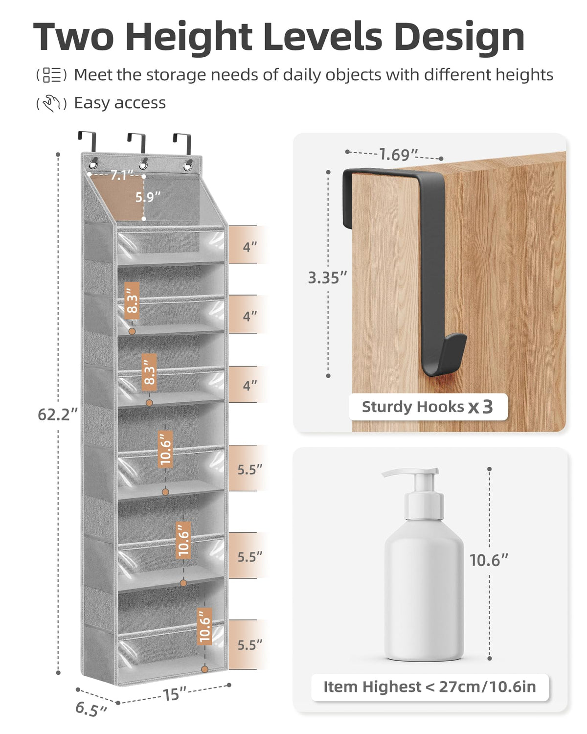 Storage Maniac clear front pockets allow quick identification of items.