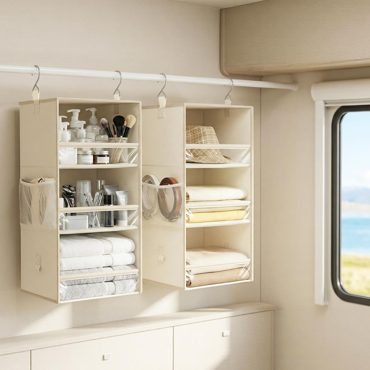 Storage Maniac clear front panel helps quick access to stored items.
