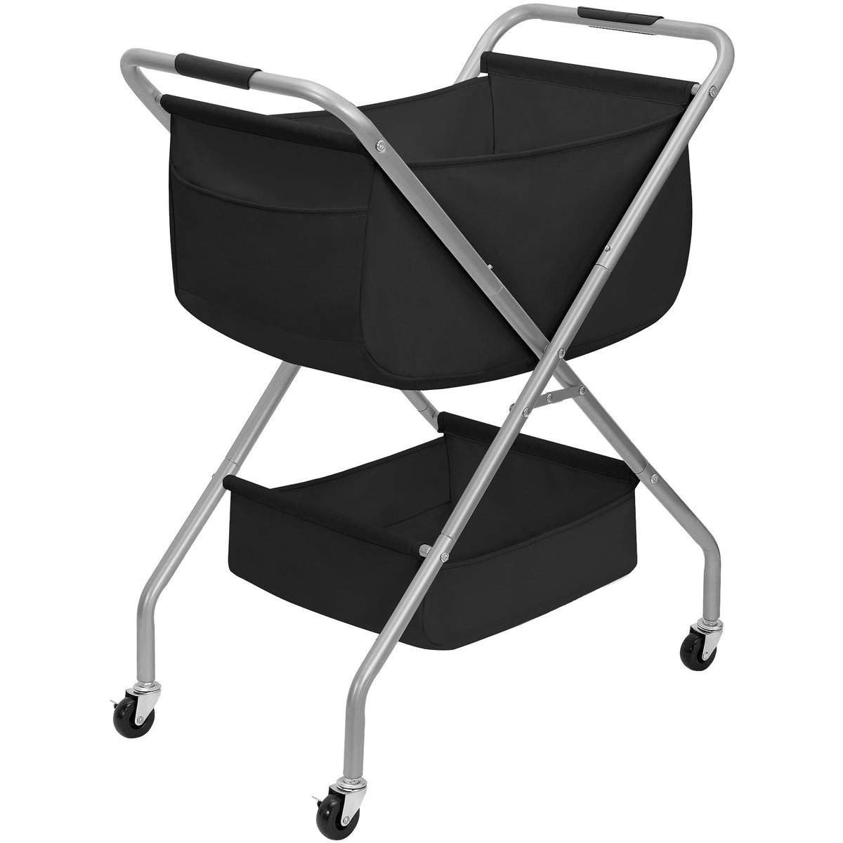 Storage Maniac collapsible laundry cart with wheels enables easy transport across rooms.
