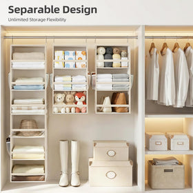 Storage Maniac 6-tier configuration offers flexible closet organization.