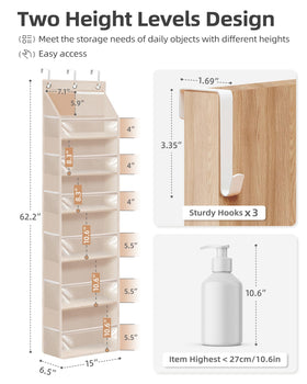 Storage Maniac door organizer with clear deep pockets for quick item identification.