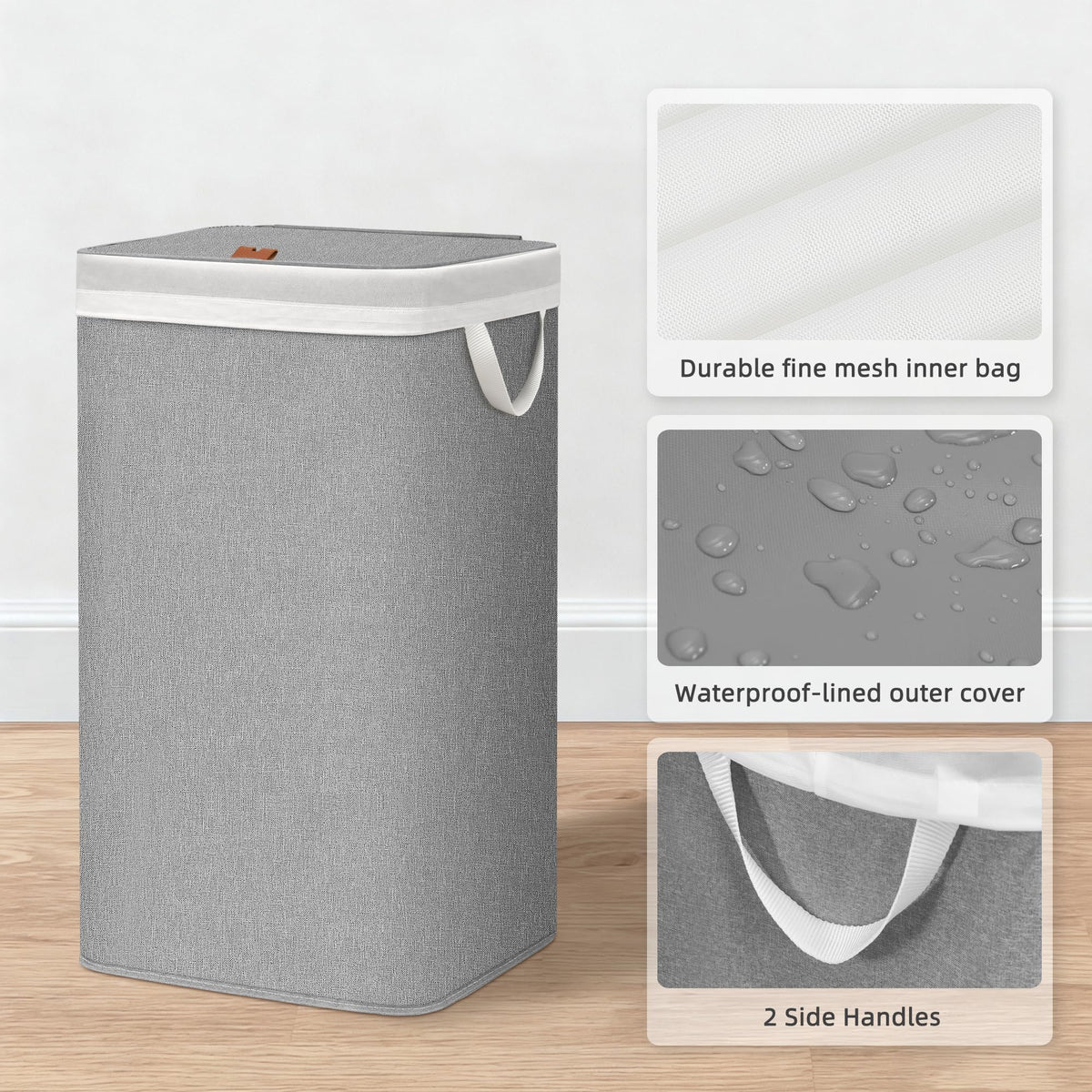 Storage Maniac dorm bathroom and bedroom hamper fits compact spaces in gray.